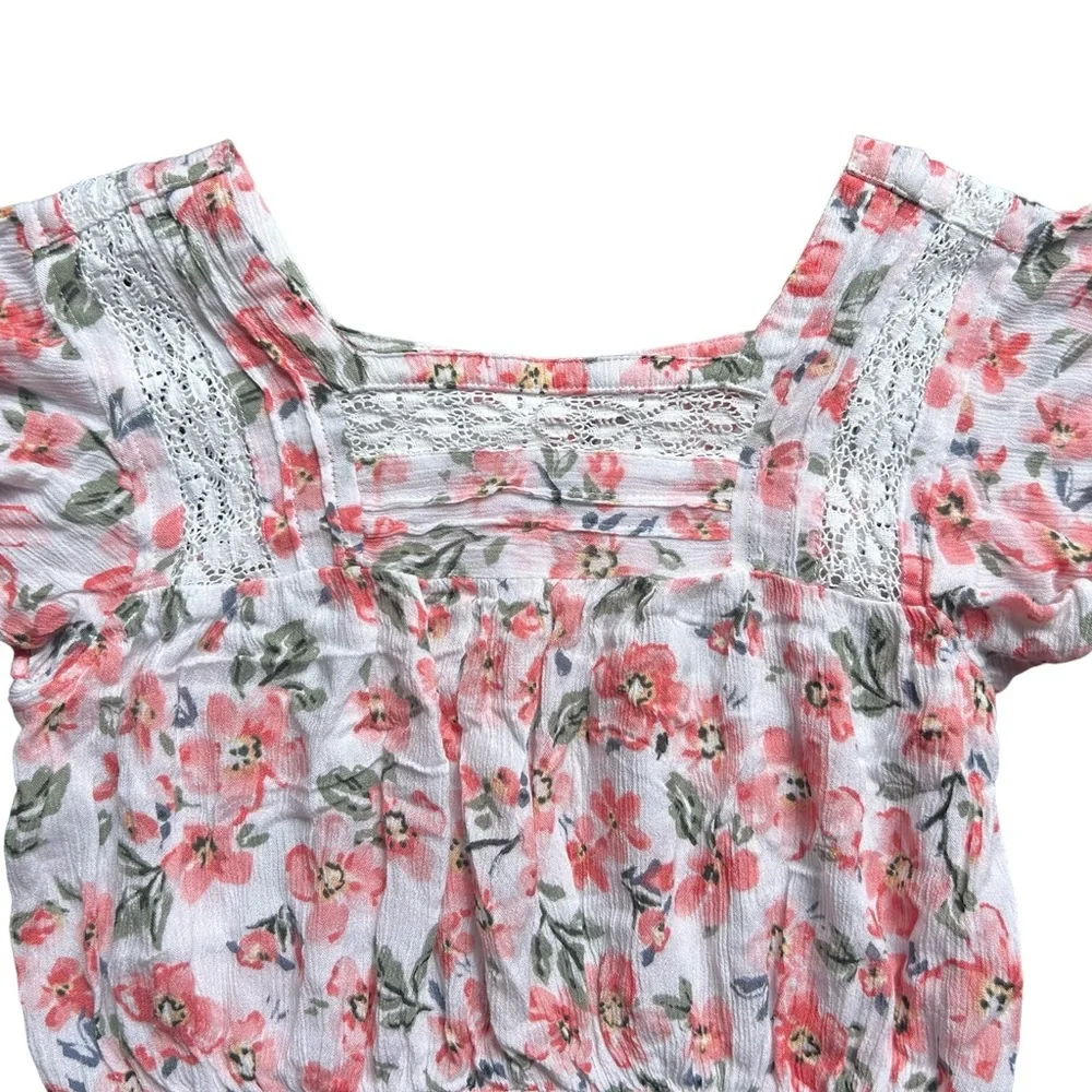 Justice Pink Floral Ruffled Crop Blouse kids